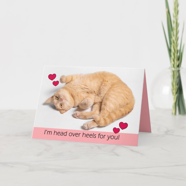 Tarjeta Festiva Feliz día de San Valentín Naranja Tabby Cat (Anverso)