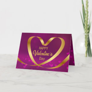 Tarjeta Festiva Feliz Día de San Valentín Oro de Cinta Púrpura de 