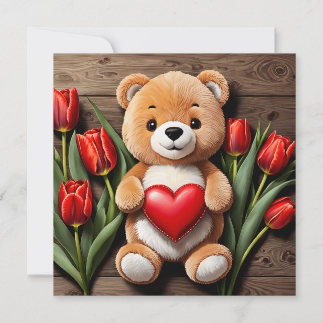 Tarjeta Festiva Feliz día de San Valentín oso de peluche (Anverso)