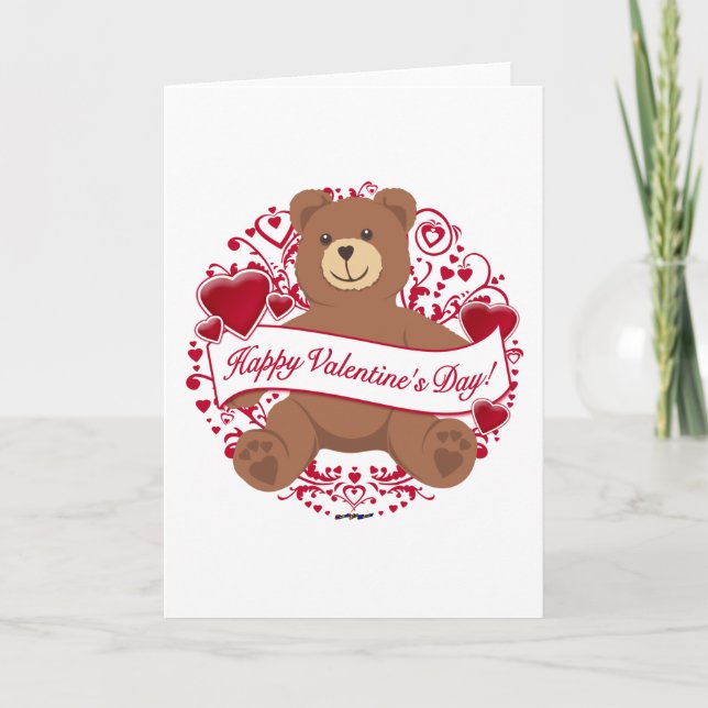 Tarjeta Festiva ¡Feliz Día de San Valentín! Oso de peluche (Anverso)