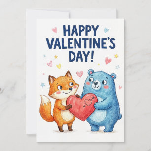Tarjeta Festiva Feliz día de San Valentín - Oso y Zorro de Amor