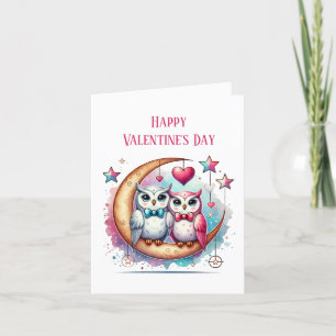 Tarjeta Festiva Feliz día de San Valentín pareja de búhos