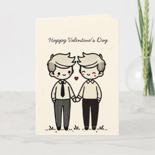 Tarjeta Festiva Feliz Día de San Valentín Pareja de Chicos Lindos