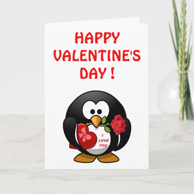 TARJETA FESTIVA "FELIZ DÍA DE SAN VALENTÍN" PENGUIN (Anverso)