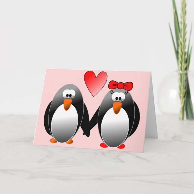 TARJETA FESTIVA "FELIZ DÍA DE SAN VALENTÍN" PENGUINS (Anverso)