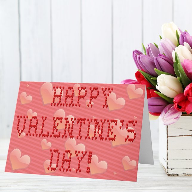 Tarjeta Festiva Feliz Día de San Valentín, pequeña fuente de forma (Happy Valentine's Day Tiny Heart Shaped Font Holiday Card)