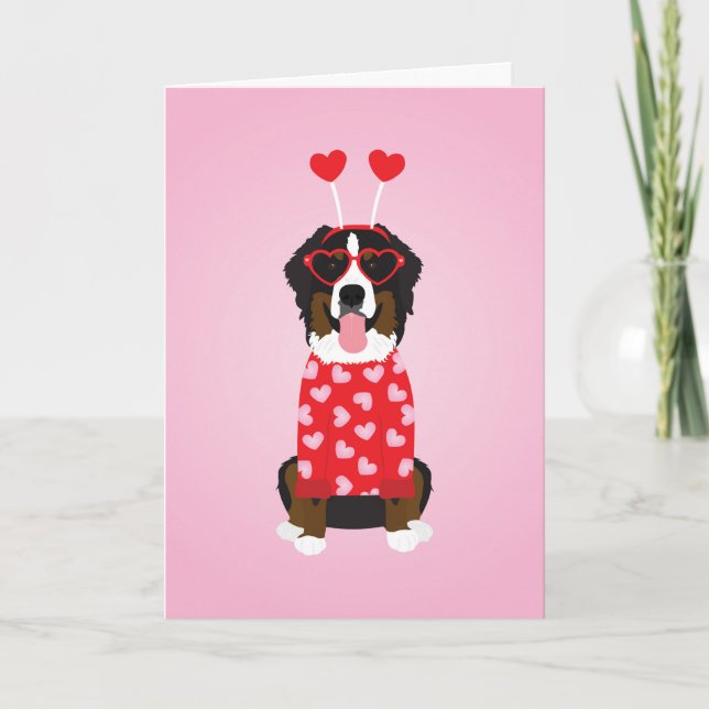 Tarjeta Festiva Feliz Día de San Valentín Perro de Montaña Bernés (Anverso)