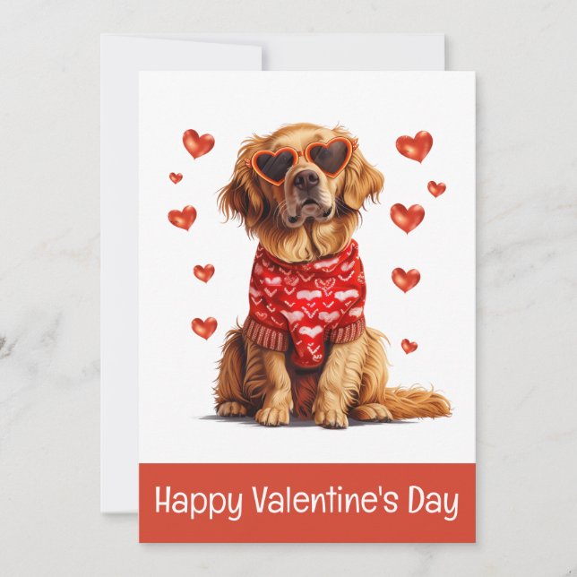 Tarjeta Festiva Feliz Día de San Valentín Perro recuperador de oro (Anverso)