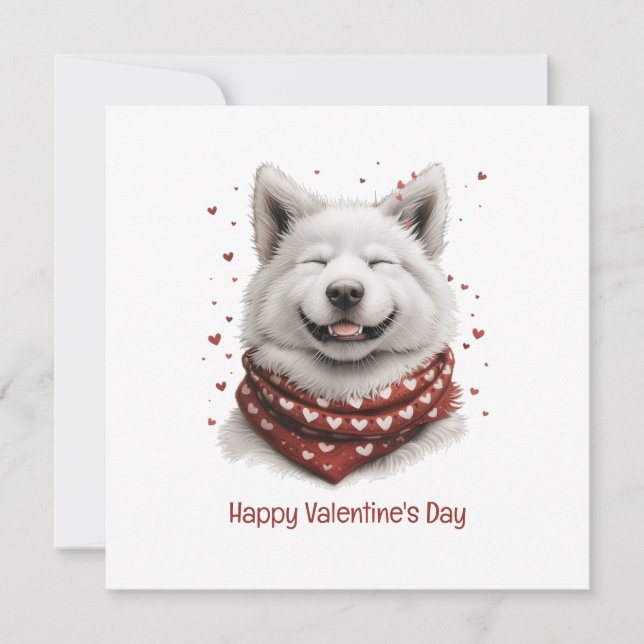 Tarjeta Festiva Feliz día de San Valentín perro Samoyedo (Anverso)