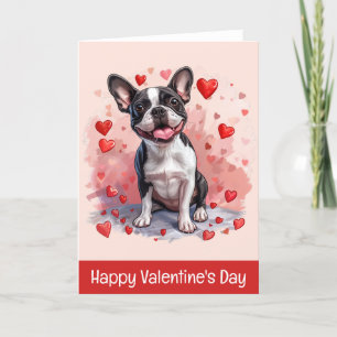 Tarjeta Festiva Feliz Día de San Valentín Perro Terrier de Boston