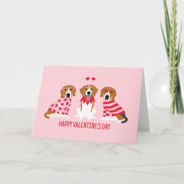Tarjeta Festiva Feliz Día de San Valentín Perros Beagle (Anverso)