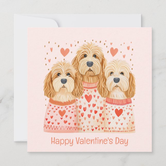 Tarjeta Festiva Feliz Día de San Valentín Perros Goldendoodle (Anverso)