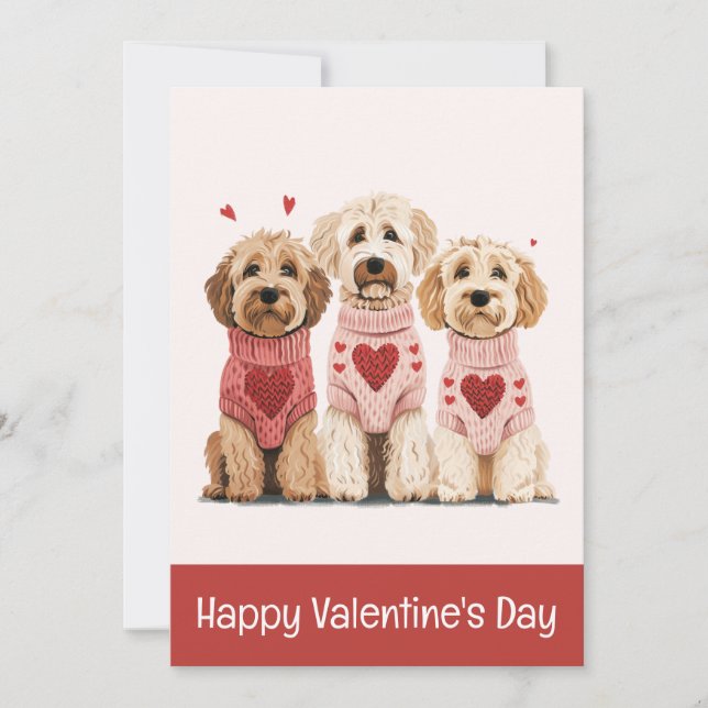Tarjeta Festiva Feliz Día de San Valentín Perros Goldendoodle (Anverso)