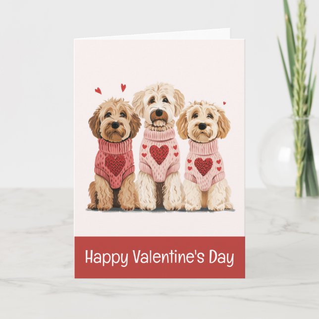 Tarjeta Festiva Feliz Día de San Valentín Perros Goldendoodle (Anverso)