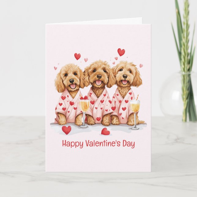 Tarjeta Festiva Feliz Día de San Valentín Perros Goldendoodle (Anverso)