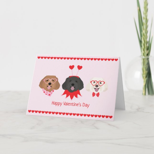 Tarjeta Festiva Feliz Día de San Valentín Perros Maltipoo (Anverso)