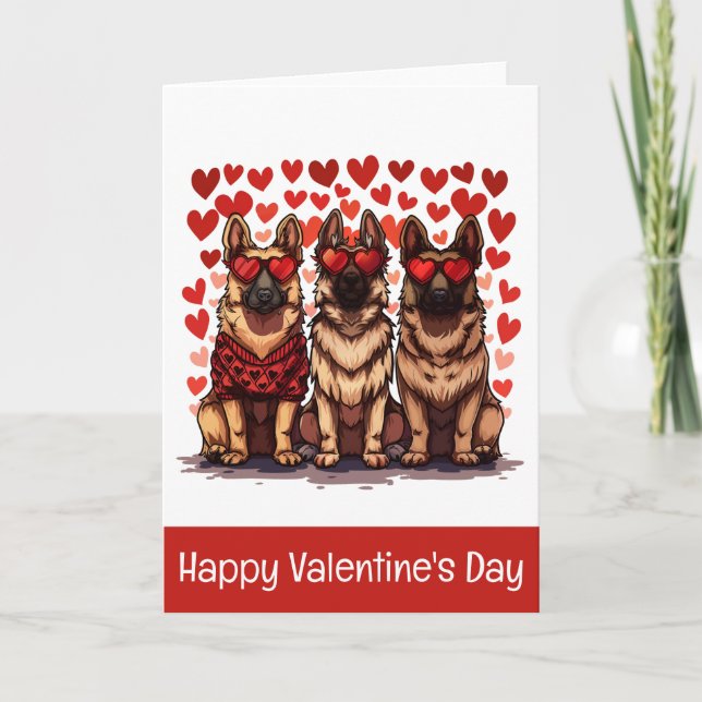 Tarjeta Festiva Feliz Día de San Valentín Perros Pastores Alemanes (Anverso)
