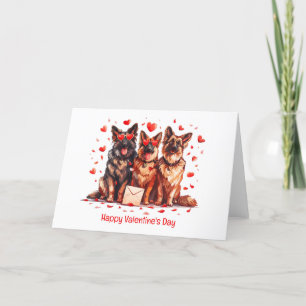 Tarjeta Festiva Feliz Día de San Valentín Perros Pastores Alemanes