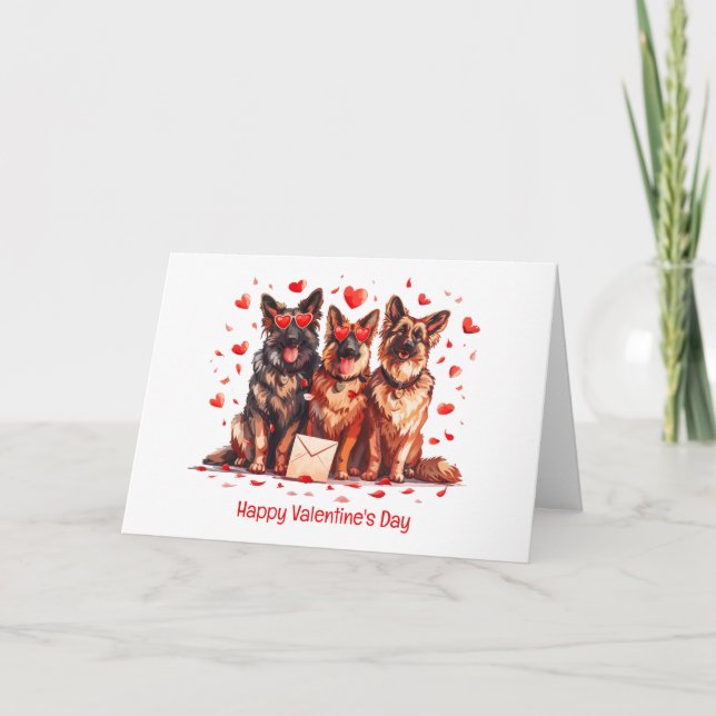 Tarjeta Festiva Feliz Día de San Valentín Perros Pastores Alemanes (Anverso)