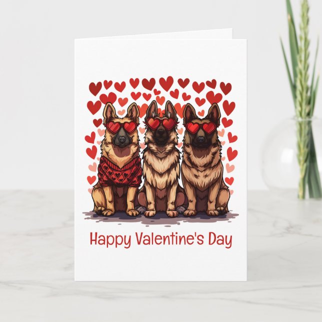 Tarjeta Festiva Feliz Día de San Valentín Perros Pastores Alemanes (Anverso)