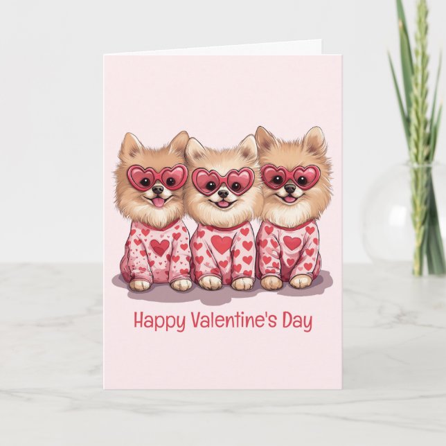 Tarjeta Festiva Feliz día de San Valentín perros Pomerania (Anverso)
