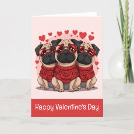 Tarjeta Festiva Feliz Día de San Valentín Perros Pug