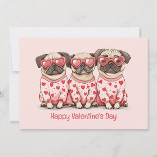 Tarjeta Festiva Feliz día de San Valentín perros Pug