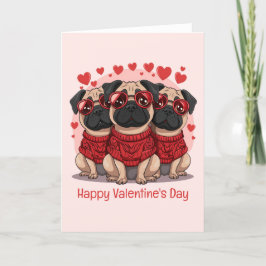 Tarjeta Festiva Feliz Día de San Valentín Perros Pug
