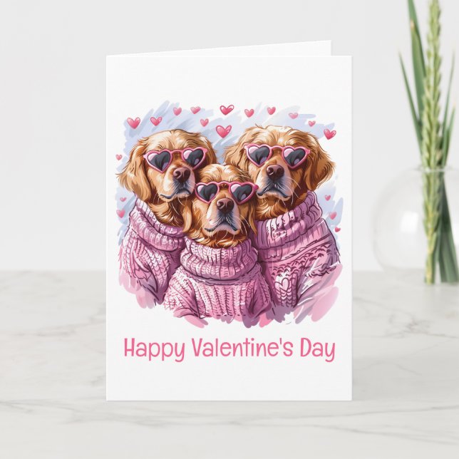 Tarjeta Festiva Feliz Día de San Valentín Perros recuperadores de  (Anverso)