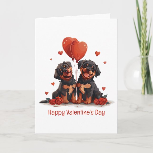 Tarjeta Festiva Feliz Día de San Valentín, perros Rottweiler (Anverso)