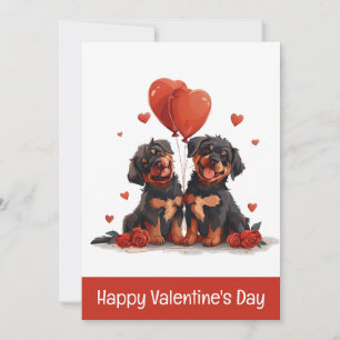 Tarjeta Festiva Feliz Día de San Valentín, perros Rottweiler