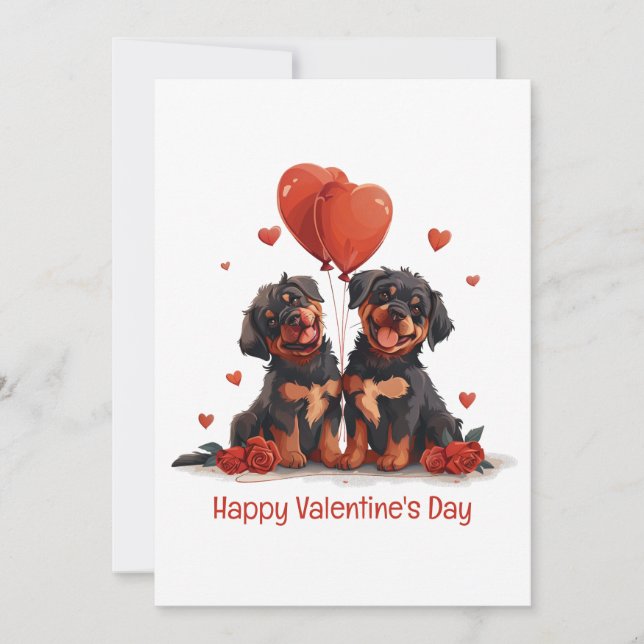 Tarjeta Festiva Feliz Día de San Valentín, perros Rottweiler (Anverso)