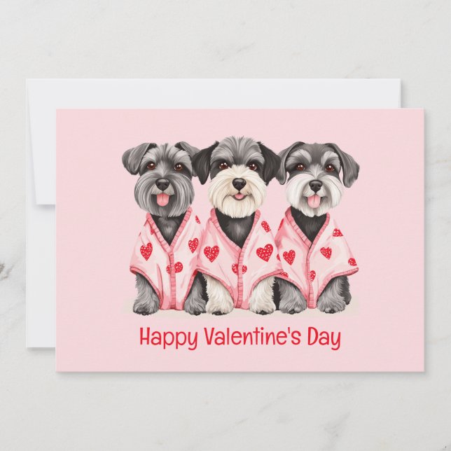 Tarjeta Festiva Feliz Día de San Valentín Perros Schnauzer (Anverso)