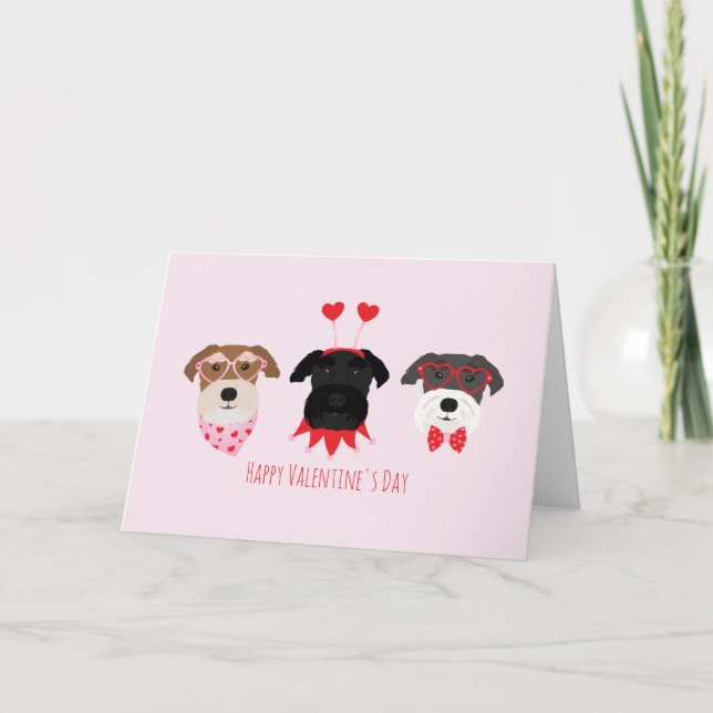 Tarjeta Festiva Feliz Día de San Valentín Perros Schnauzer (Anverso)