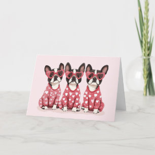 Tarjeta Festiva Feliz Día de San Valentín Perros Terrier de Boston