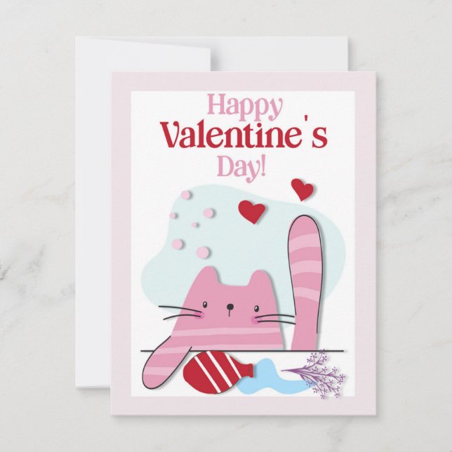 Tarjeta Festiva Feliz Día de San Valentín Pink Cat Kitten Card (Anverso)