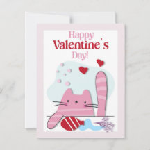 Feliz Día de San Valentín Pink Cat Kitten Card