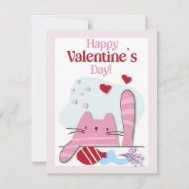 Tarjeta Festiva Feliz Día de San Valentín Pink Cat Kitten Card