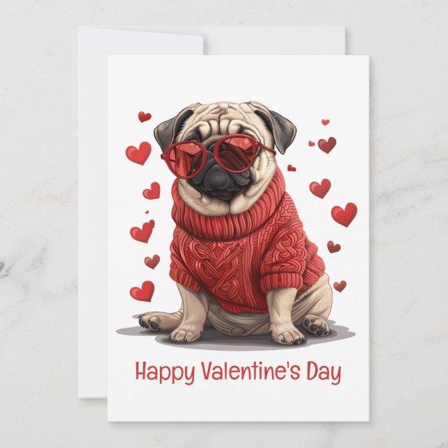 Tarjeta Festiva Feliz Día de San Valentín Pug Dog (Anverso)