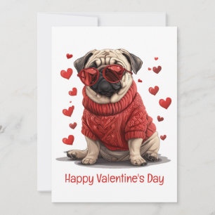 Tarjeta Festiva Feliz Día de San Valentín Pug Dog