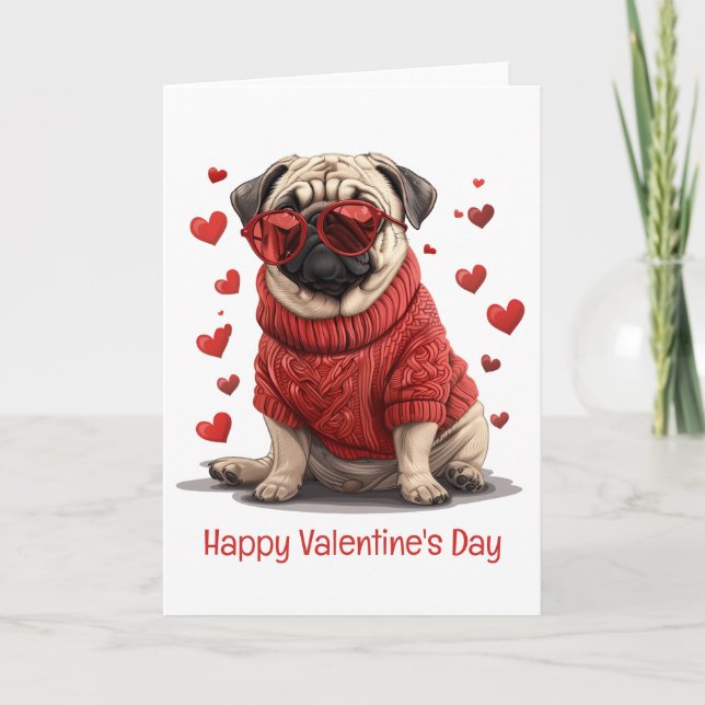 Tarjeta Festiva Feliz Día de San Valentín Pug Dog (Anverso)