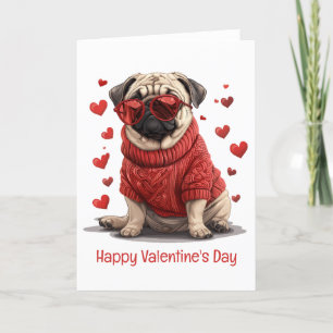 Tarjeta Festiva Feliz Día de San Valentín Pug Dog