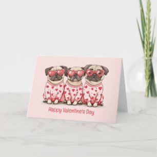 Tarjeta Festiva Feliz día de San Valentín Pug Dogs