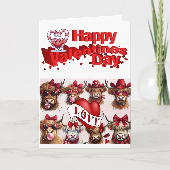 Tarjeta Festiva Feliz Día de San Valentín saludando a las vacas de (Anverso)