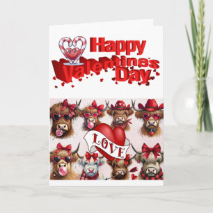 Tarjeta Festiva Feliz Día de San Valentín saludando a las vacas de