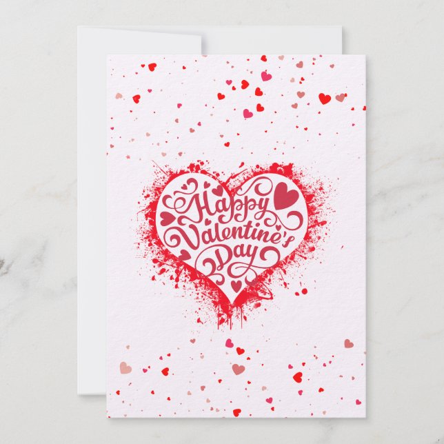 Tarjeta Festiva Feliz Día de San Valentín Saludo Corazón Salpicado (Anverso)