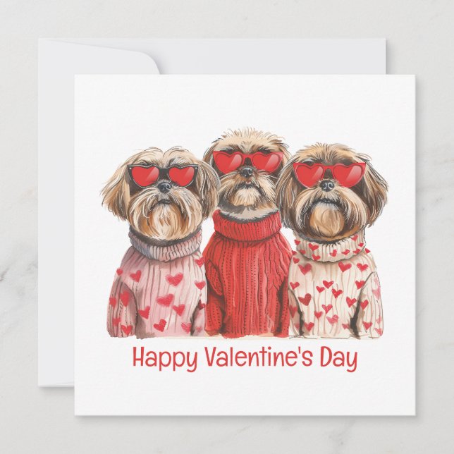 Tarjeta Festiva Feliz Día de San Valentín Shih Tzu Dogs (Anverso)