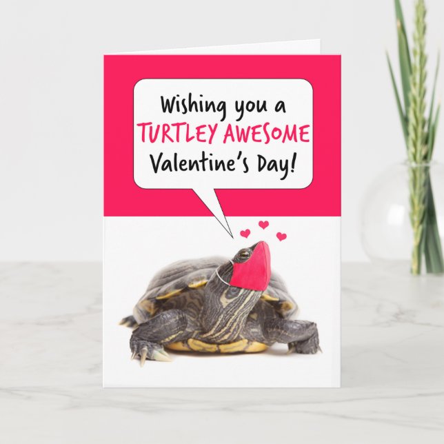 Tarjeta Festiva Feliz Día de San Valentín tortuga en una máscara d (Anverso)