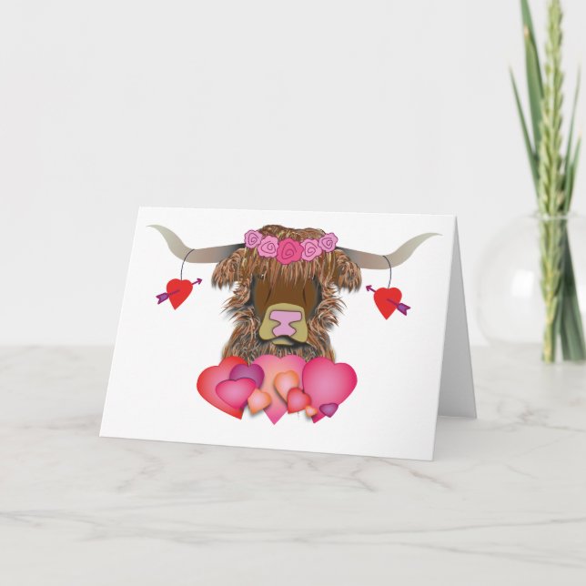 Tarjeta Festiva Feliz Día de San Valentín vaca (Anverso)