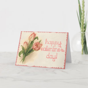 Tarjeta Festiva Feliz Día de San Valentín Vintage Tulip Bouquet Bl
